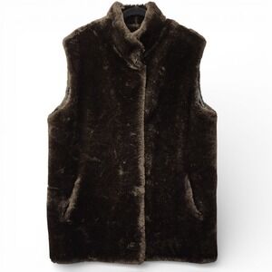 CISA Faux Fur Vest Womens Size EU 38 (Fits as XL) Brown Lined Hook Eye Closure